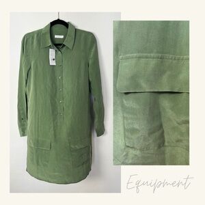 100% Silk NWT Safari Green Shirt Dress – Equipment, Size S